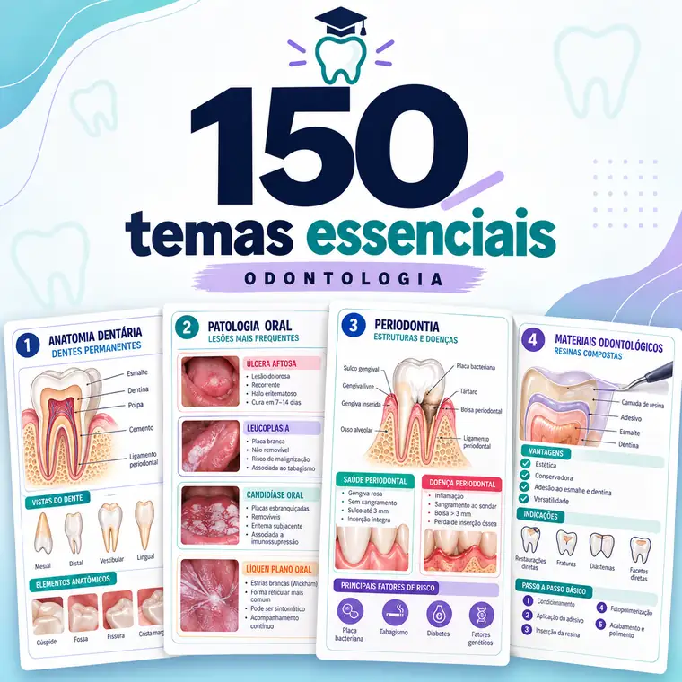 150 temas essenciais de Odontologia: mapas de anatomia dentária, patologia oral, periodontia e materiais odontológicos